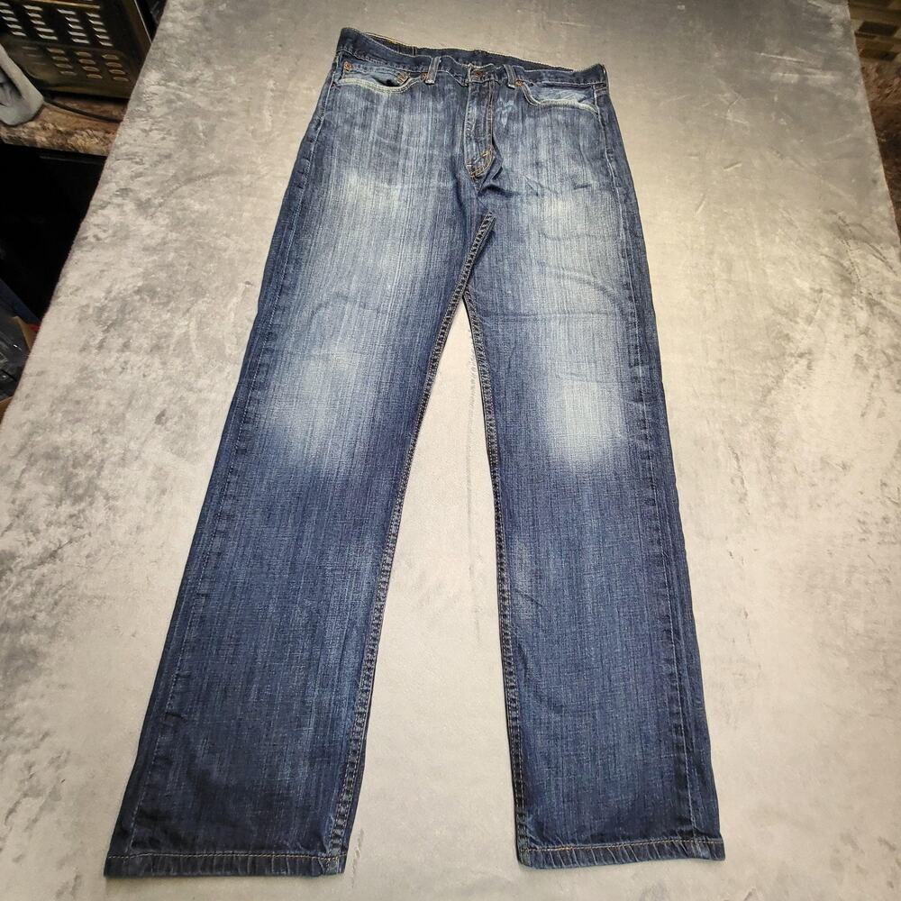 Levi's 505 Jeans Mens 36x34 Blue Medium Wash Straight Denim‎ Pockets Distressed